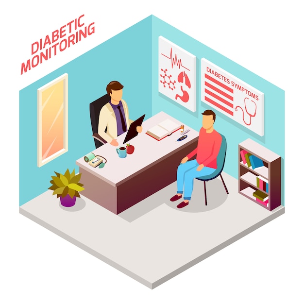 Free vector diabetes doctor patient isometric composition