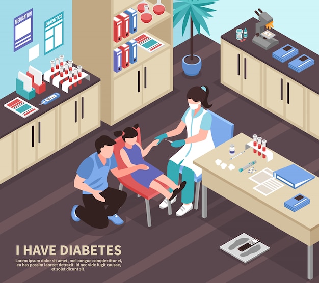 Vettore gratuito illustrazione isometrica dell'ospedale del diabete