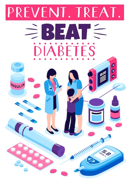 Vettore gratuito poster di trattamento di prevenzione del diabete