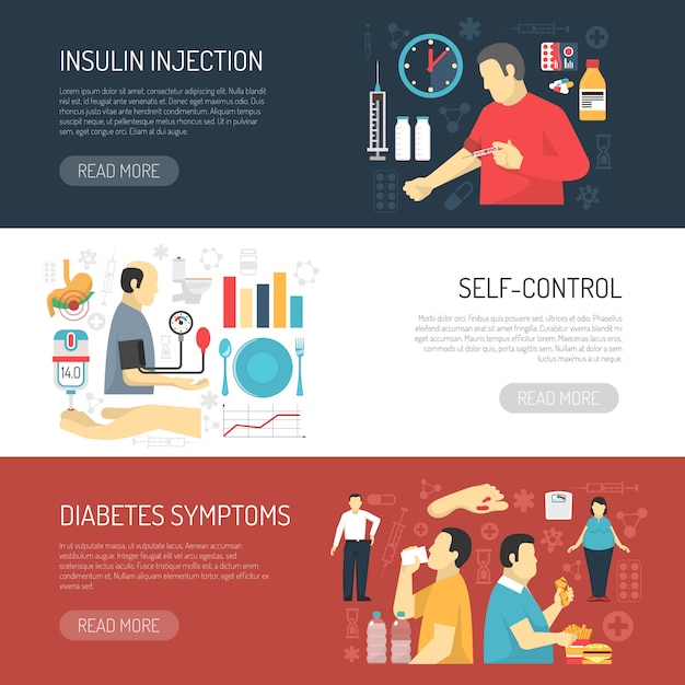 Free vector diabetes symptoms horizontal banners