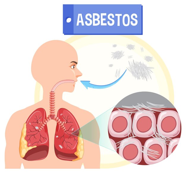 Diagram showing asbestosis in lungs