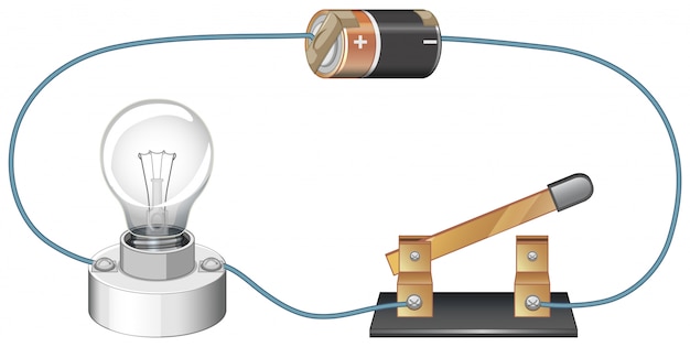 Free vector diagram showing electric circuit with battery and lightbulb