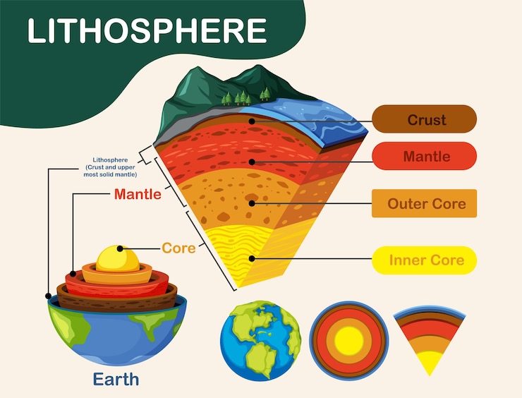 Free Vector diagram showing layers of the earth lithosphere
