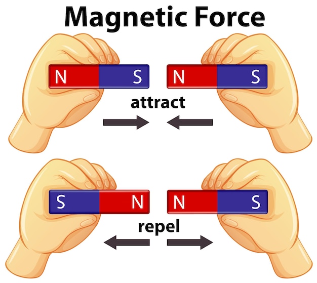 無料ベクター 引き付けと反発を伴う磁力を示す図