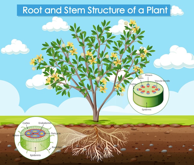 Free vector diagram showing root and stem structure of a plant