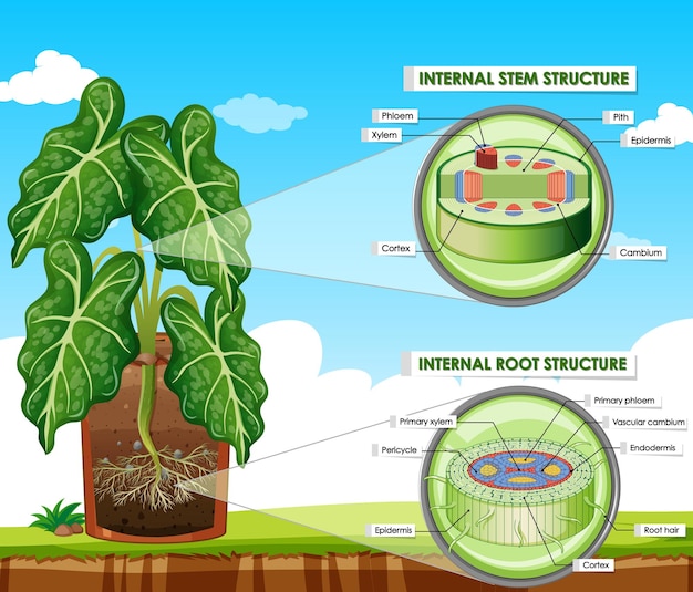 Diagramma che mostra la struttura dello stelo e della radice