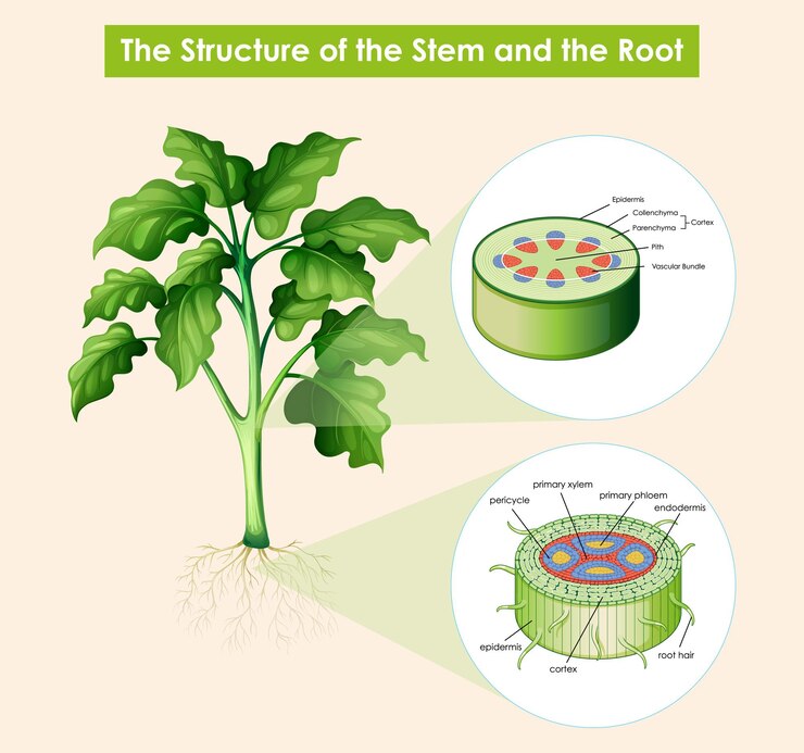 Free Vector diagram showing structure of stem and root