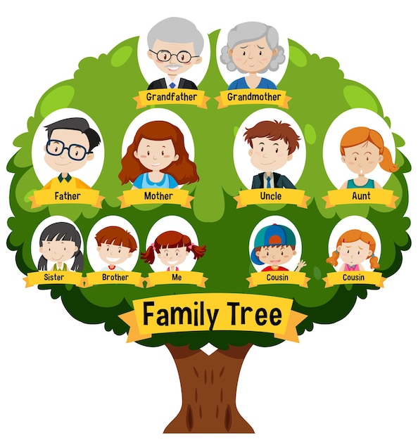 Diagram showing three generation family tree