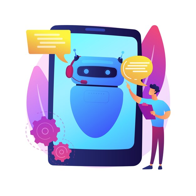 dialog with chatbot. artificial intelligence reply to question. tech support, instant messaging, hotline operator. ai assistant. client bot consultant.  isolated concept metaphor illustration.