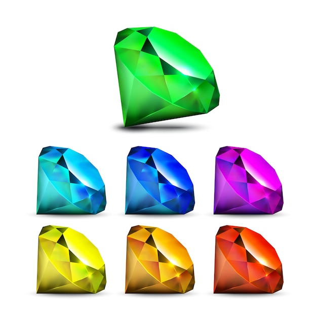 Diamond Jewellery Stone Multicolor Set Vector