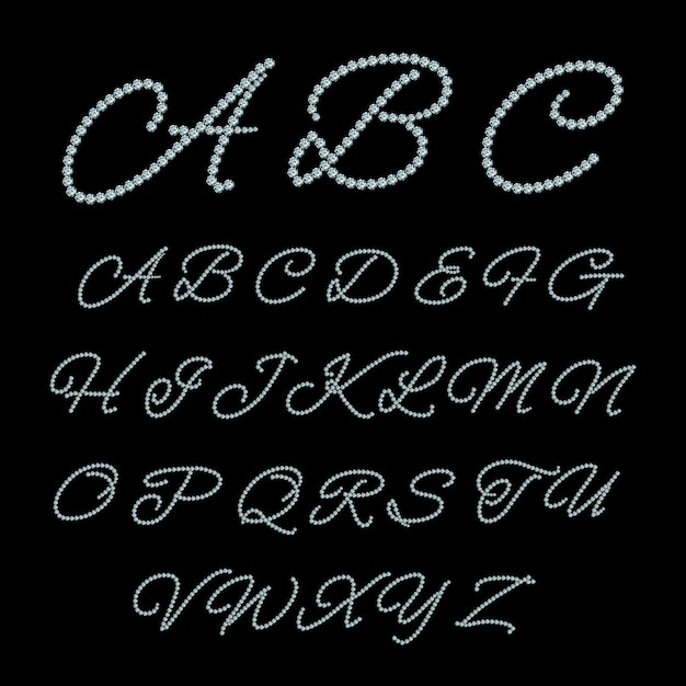ダイヤモンドジュエリーのアルファベット。ラグジュアリーグラマーフォント、クリスタルダイヤモンド、abcジェム