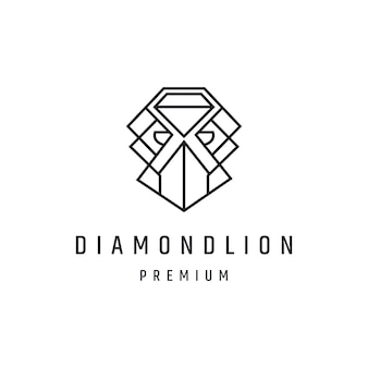 Diamond lion line creative logo design in white backround