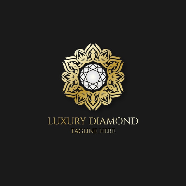 Алмазный логотип с элегантным золотым орнаментом
