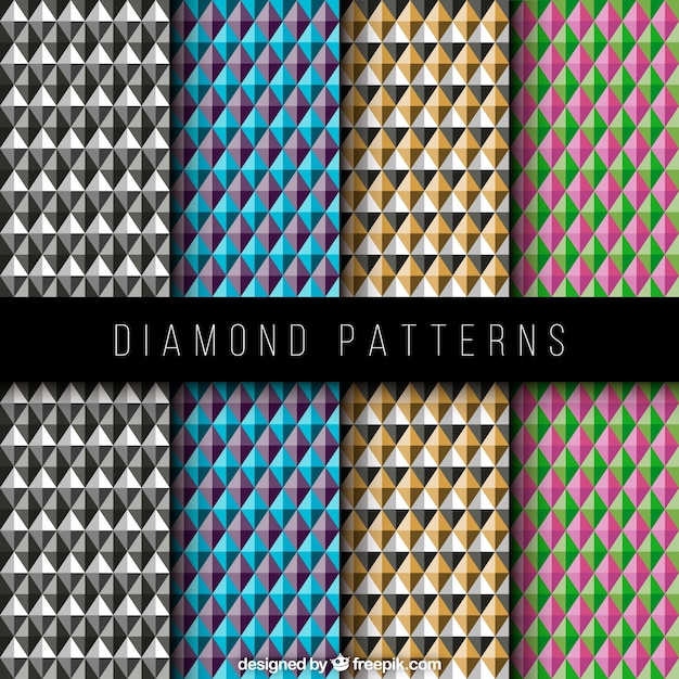 Free vector diamond patterns with geometric shapes in different colors