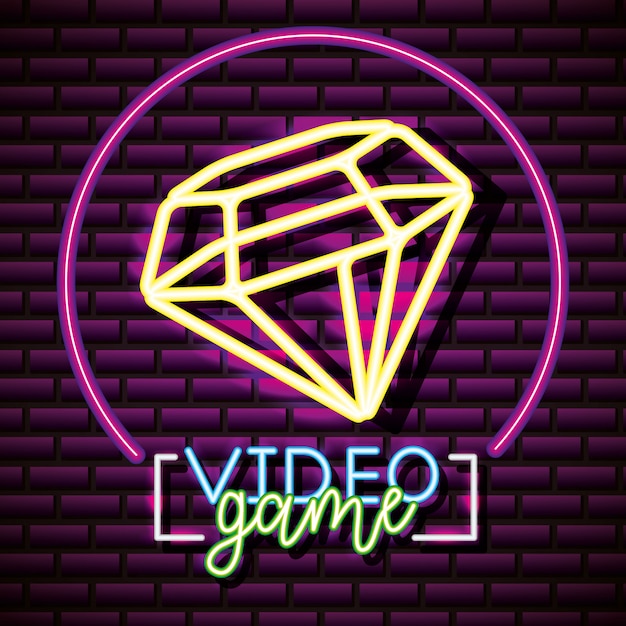 diamons video game label, Brick Wall, Neon Style