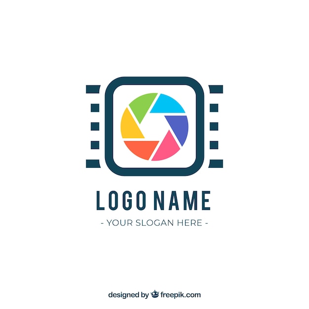 Бесплатное векторное изображение Логотип фотографии диафрагмы в плоском стиле