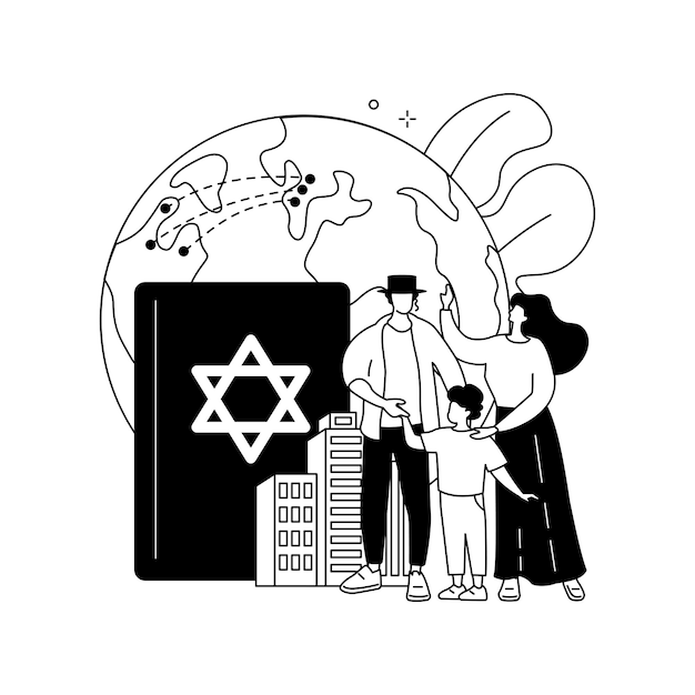 Vettore gratuito diaspora concetto astratto illustrazione vettoriale diaspora ebraica movimento forzato stella di david che vive al di fuori di gruppi religiosi etnici comunità ebraiche gruppo di stranieri metafora astratta