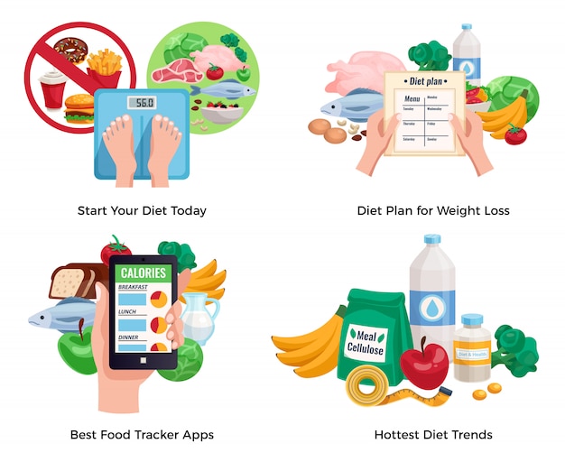 Diet for weight loss composition set with hottest diet trends and best food tracking