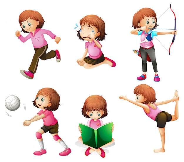 Free vector different activities of a little lady