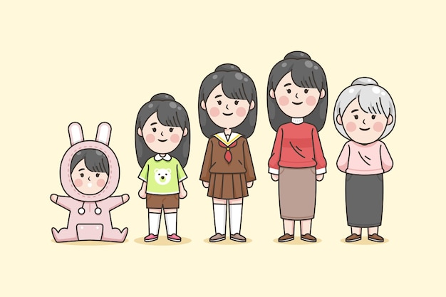 Free vector different ages of japanese woman