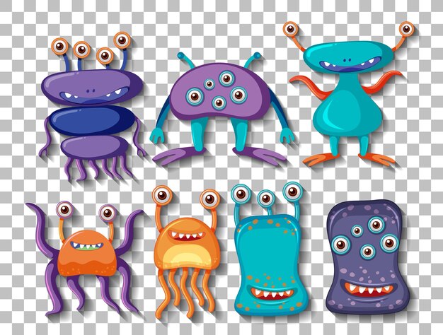 Different aliens or monster on transparent background