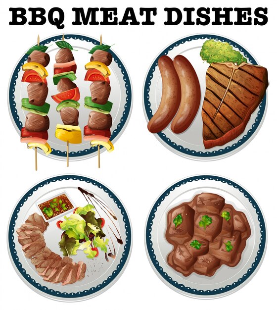 Different bbq meat on the plates