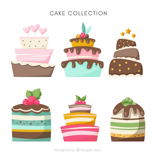 Free vector different birthday cakes