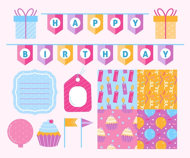 Free vector different birthday decorative scrapbook elements collection