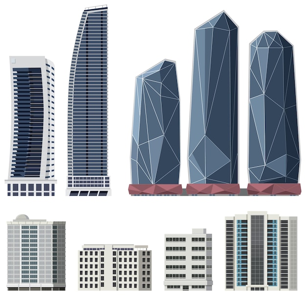 無料ベクター 別の建物が白の背景に設定