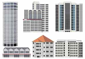 Free vector different buildings set on white background