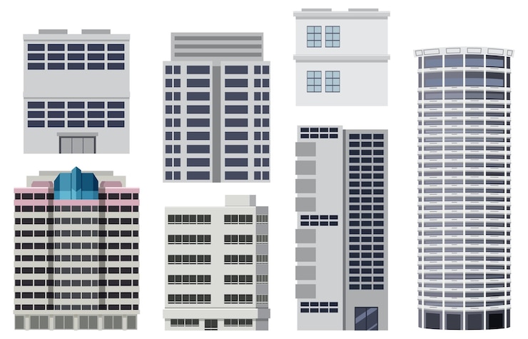 Free Vector different buildings set on white background