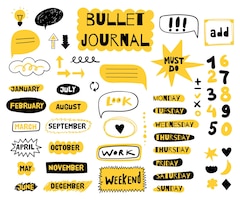 Different bullet journal elements set