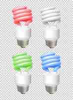 Free vector different color lightbulbs on transparent background illustration