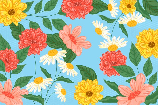 Different colorful flowers background