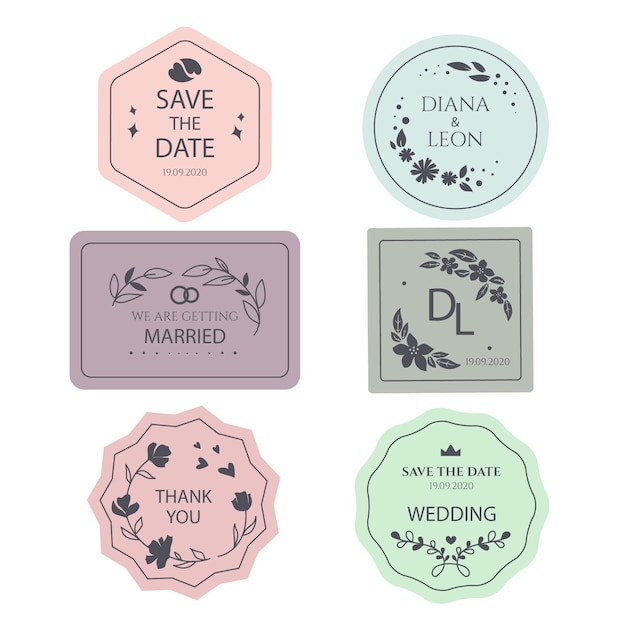 Free vector different colorful wedding labels