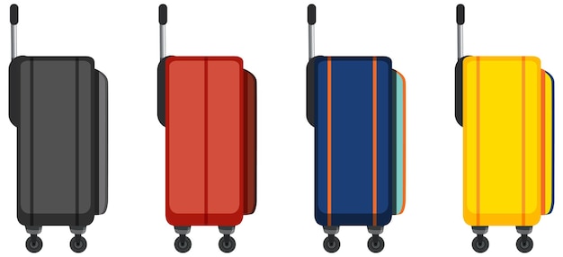 Коллекция чемоданов на тележках разных цветов