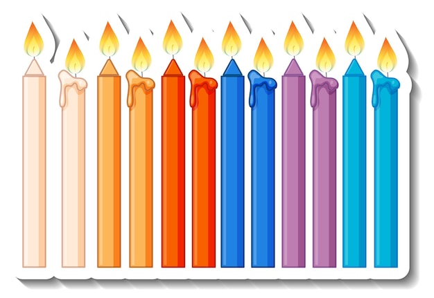 Different colour of candles with light cartoon sticker