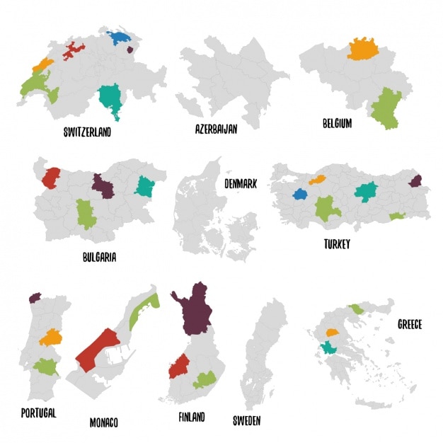 Free vector different countries political map