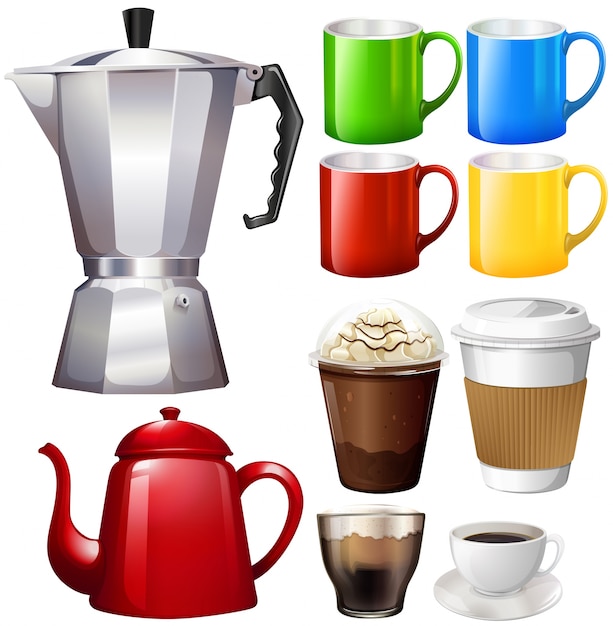 Different cups and mugs illustration