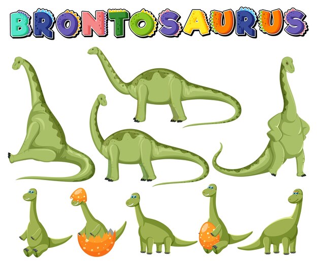 Различные милые персонажи мультфильмов о динозаврах-апатозаврах