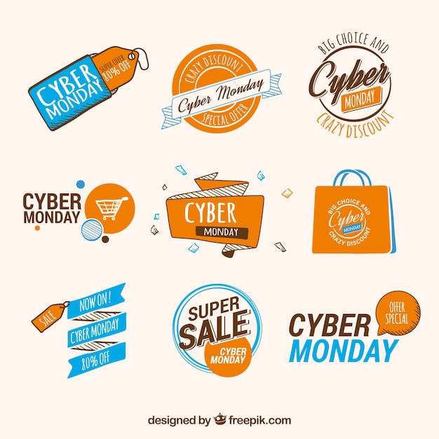 Vettore gratuito diverse etichette cyber monday