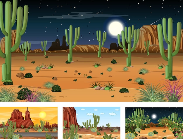 Различные сцены пустынного леса с животными и растениями