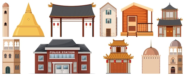 Free vector different design of buildings around the world