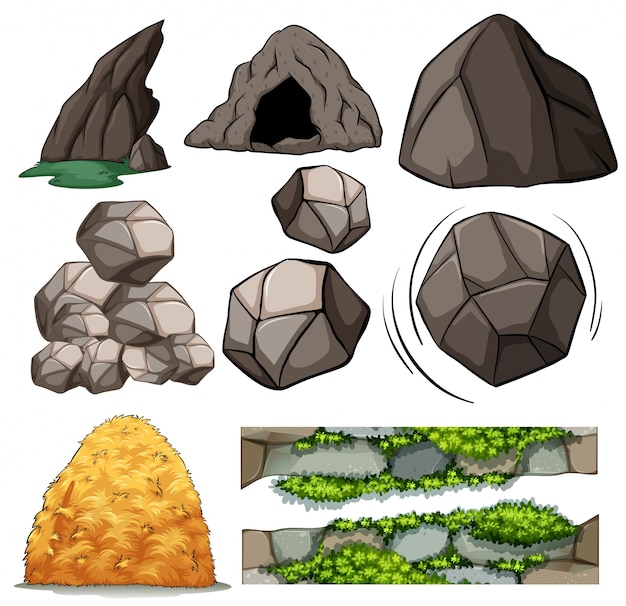 Free vector different design of cave and rocks