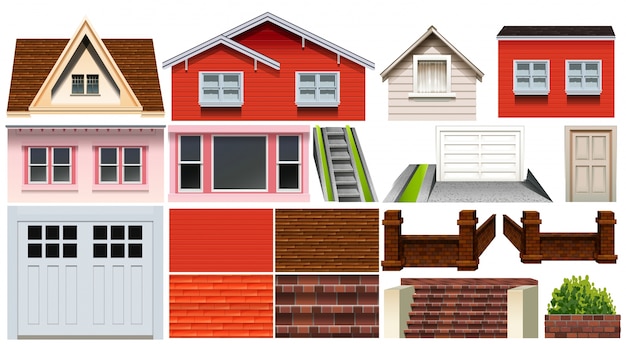 Free vector different design of house and other house elements