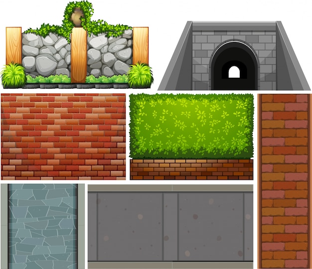 Different design of wall and footpaths illustration