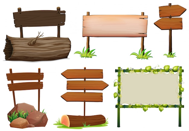 Free vector different design of wooden signs illustration