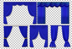 Free vector different designs of blue curtains isolated