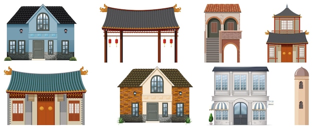 Free vector different designs of buildings around the world