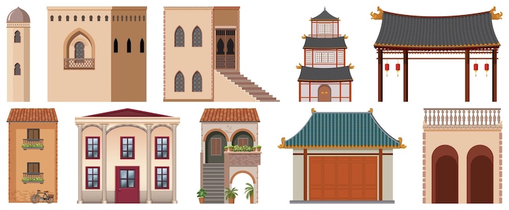 Free Vector different designs of buildings around the world